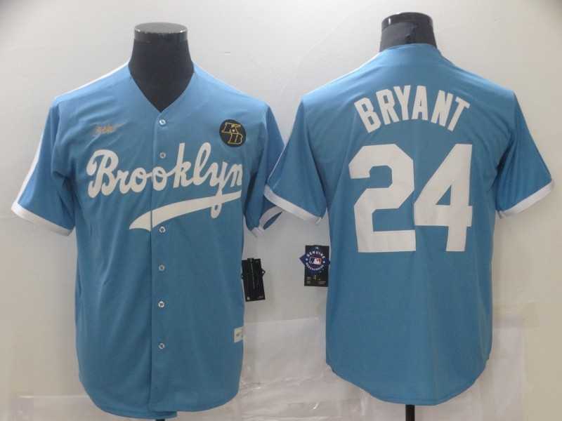 Mens Los Angeles Dodgers #24 Kobe Bryant Light Blue Throwback With KB Patch Cool Base Stitched Baseball Jersey->los angeles dodgers->MLB Jersey